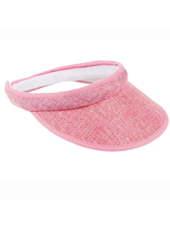 Straw Sun Visor Hat for Women Summer Beach Vacation Foldable Packable Ponytail Friendly Travel Visor Pink One Size
