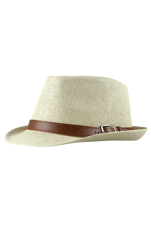 Straw Trilby Fedora Hat for Men 1920s Short Brim Panama Cap Beige One Size