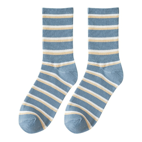 LEKODE Striped Socks Running Crew Socks Mid Calf Socks Women’s Socks High Socks Women Socks for Men Dress Socks Women Blue 2 One Size
