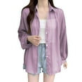 thumbnail image 1 of LEKODE Summer Cardigan Bikini Cover Up Women's Button Down Cardigan Open Front Cardigan Light Weight Cardigan Women Chiffon Cover Up Draped Front Open Sheer Cardigans Purple M, 1 of 4