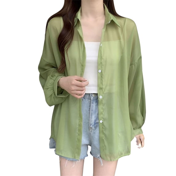 LEKODE Summer Cardigan Flowy Cardigan Light Weight Cardigan Women Draped Front Open Mesh Shrug Open Front Cardigan Pullover Cardigan Sheer Shrug Tunic Tops Blouse Green S