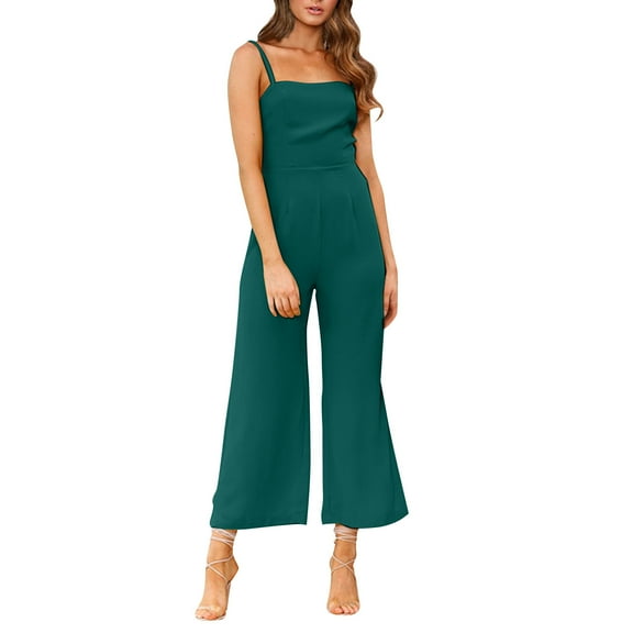 LEKODE Summer Overalls Womens Rompers for Summer Jumpsuits for Women Sleeveless Round Neck Tank Tops Wrapped Chest Zipper Jumpsuit Tunic Trousers Summer Pants Sets Women 2 Piece Outfits Green L