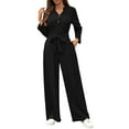 thumbnail image 1 of LEKODE Summer Overalls Womens Rompers for Summer Jumpsuits for Women Sweatsuit Lounge Set Womens Ladies' Spring/high Waist Lace Button Long Sleeve Jumpsuit Set Linen Sets for Women 2 Piece Black L, 1 of 9