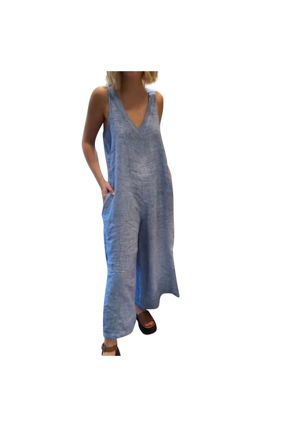 Summer Overalls Womens Rompers for Summer Jumpsuits for Women Travel Outfits for Women 2 Piece Sets Jumpsuit Wide Leg Vest Jumpsuit Pocket Sweatsuit Lounge Set Womens Blue M