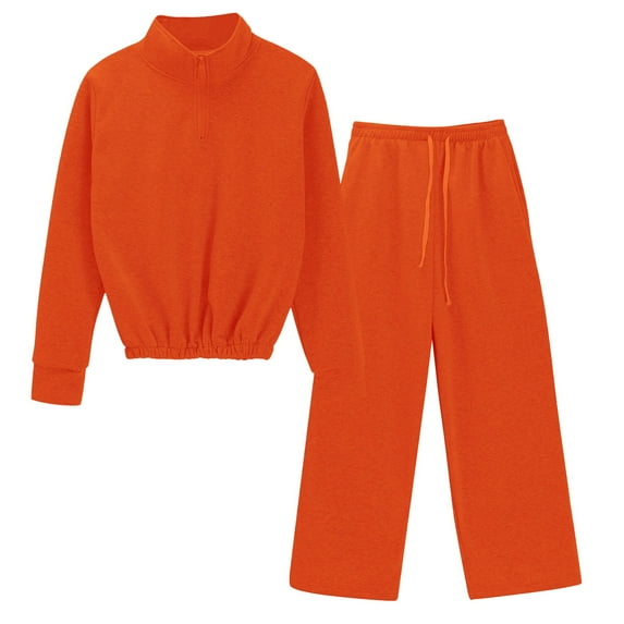 LEKODE Sweat Pants and Hoodie Set Women Matching Sweat Set Two Piece Tracksuit for Women 2 Piece Matching Summer Pant Color Sport Suit and Hooded Suits Sets Tank Crop Top Wide Leg Pants Set Orange Xl