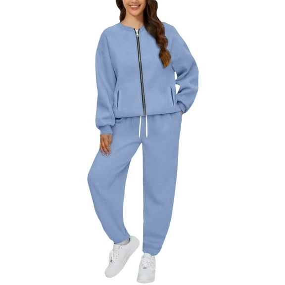 LEKODE Sweat Pants and Hoodie Set Women Matching Sweat Set Two Piece Tracksuit for Women Lounge Sets for Women Sports Jacket Sweatshirt with Pocket Hoodie Sets Matching Sets for Women Light Blue Xl