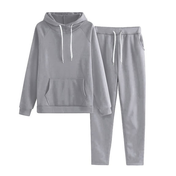 LEKODE Sweat Pants and Hoodie Set Women Matching Sweat Set Two Piece Tracksuit for Women Matching Sets for Women Solid Color Solid Color with Hat Sports Suit Women Womens Two Piece Sets Summer Gray L