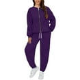 thumbnail image 1 of LEKODE Sweat Pants and Hoodie Set Women Matching Sweat Set Two Piece Tracksuit for Women Tank Crop Top Wide Leg Pants Set Sports Jacket Sweatshirt with Pocket Hoodie Sets for Women Dark Purple L, 1 of 7
