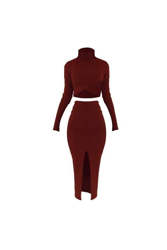 Sweater Dresses for Women 2025 2 Piece Maxi Skirt Sets for Women Long Sleeve Dress for Women 2 Piece Set Sweater Dress Pencil Skirt for Women Vacation Dress Red Xs