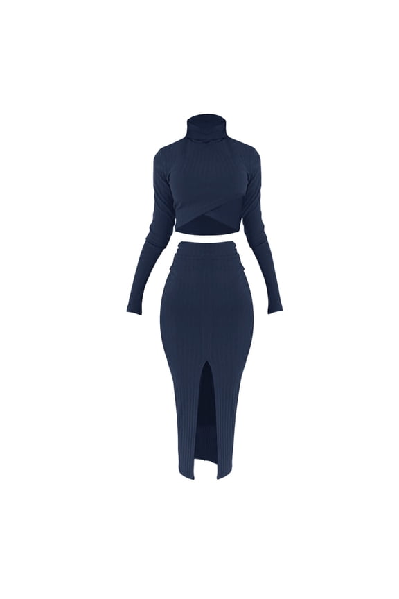 Sweater Dresses for Women 2025 2 Piece Maxi Skirt Sets for Women Long Sleeve Dress for Women Workout Sets for Women Sweatsuits Women 2 Piece Outfit Long Skirts for Women Fall Outfits Blue L