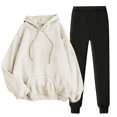 thumbnail image 1 of LEKODE Sweatshirt Fleece Jacket two piece sets for women summer lounge sets for women Sweatshirt Wide Leg Sweatpants women track suits 2 piece set Beige L, 1 of 5