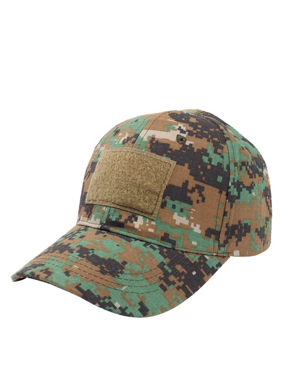 Tactical Camo Baseball Cap Ripstop Adjustable Hat with Hook & Loop Panel Army Green One Size