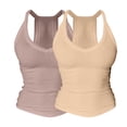 thumbnail image 1 of LEKODE Tank Tops for Women 2 Piece Pack Built in Bra Tank Sleeveless Tops Halter Tops Workout Tops Undershirts for Women Tank Shirt Tunic T-shirts Linen Tops for Women Beachy Tops For Brown S, 1 of 8