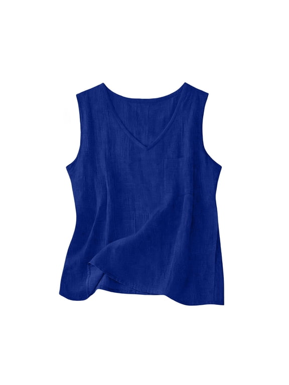 Tank Tops for Women Casual Summer Shirt Comfy Lounge Wear Summer Vacation Lounge Tops natural selection shirt Spring Summer Beach Beach Tees Vests Linen Sleeveless Tank Tops Blue L