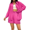 thumbnail image 1 of LEKODE Two Piece Sets for Women Lounge Sets for Women Fall Outfits for Women 2025 Sets for Women's Set Casual Button Down Shirt Drawstring Shorts Pockets 2 Piece Set Summer Blazer Hot Pink M, 1 of 5