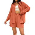 thumbnail image 1 of LEKODE Two Piece Sets for Women Lounge Sets for Women Fall Outfits for Women 2025 Women Blazer Women's Set Button Down Shirt Drawstring Shorts Pockets 2 Piece Set Beach Sets for Women Brick Red 2xl, 1 of 5