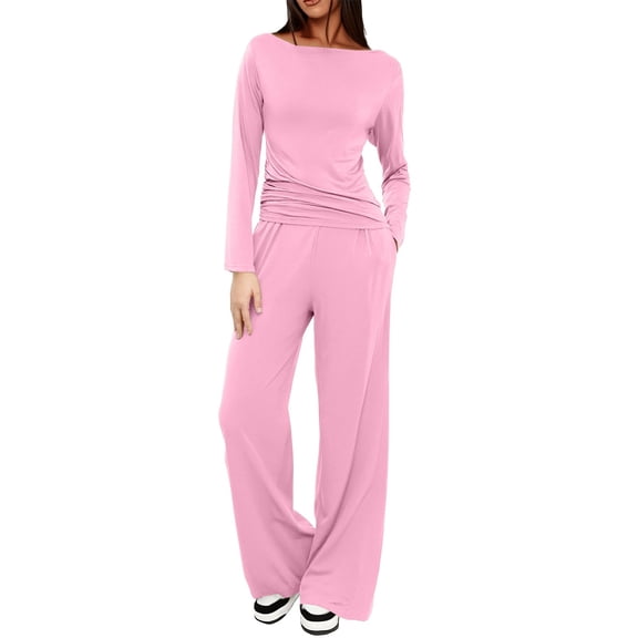 LEKODE Two Piece Suits for Women Baggy Sweatshirt for Women Mock Neck Sweatshirt Casual Sets for Women Long Sleeve Tops Fall Sweater Sets for Women Cute Sets for Women Pink 2XL