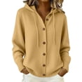 thumbnail image 1 of LEKODE V Neck Button Down Ribbed Knit Hooded Cardigan for Women Drawstring Long Sleeve Soft Loose Fit Spring Fall Layering Jacket with Side Pockets Khaki 4XL, 1 of 7