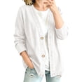 thumbnail image 1 of LEKODE V Neck Open Front Cardigan Jacket Long Sleeve Button Front Boyfriend Fit Side Pockets Casual Lightweight Shacket White 3XL, 1 of 9