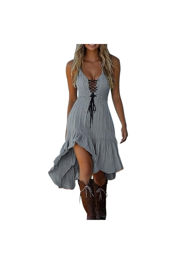 Western Cowgirl Dress for Women Vestidos Vaqueros De Mujer Para Botas Boho Dress for Women Corset Dress for Women Flowy Dresses for Women Wedding Dress 90s Outfits for Women Gray L