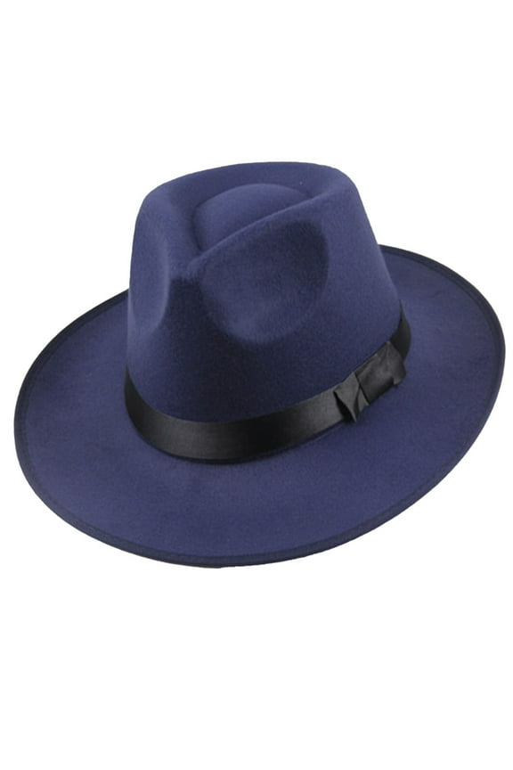 Wide Brim Felt Rancher Hat - Women, Men Fedora Style with Adjustable Inner Drawstring Blue One Size