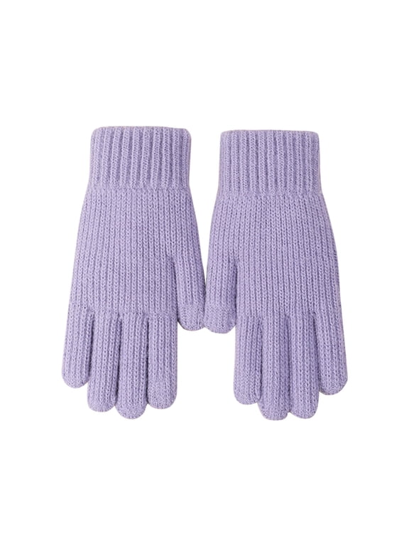 Winter Touchscreen Knit Gloves for Unisex, Warm Fleece‑Lined Thermal Gloves with Stretch Elastic Cuff H Purple One size