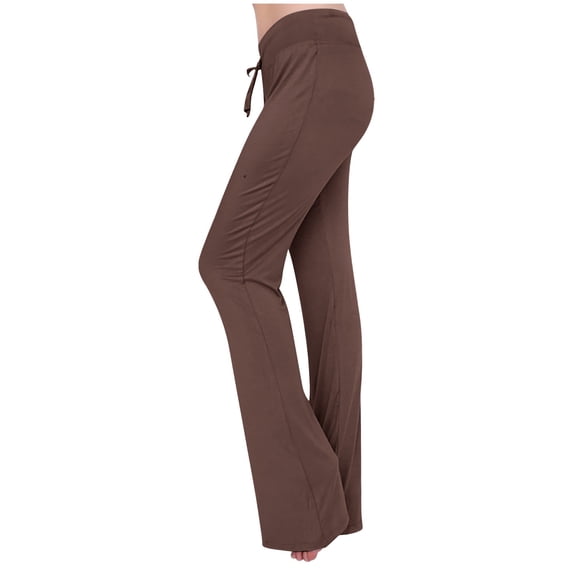 LEKODE Women Bootcut Flare Yoga Pants Drawstring High Waist Pilates Leggings Stretch Butter Soft Active Pant Coffee 2XL