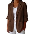 thumbnail image 1 of LEKODE Women Cotton Linen Single Button Blazer, Notched Lapel 3/4 Cuffed Roll Sleeve Loose Casual Suit Jacket with Dual Front Storage Pockets Brown L, 1 of 6