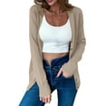 thumbnail image 1 of LEKODE Women Crew Neck Long Sleeve Full Button Down Plain Soft Lightweight Knit Cardigan Ribbed Cuff Everyday Spring Office Casual Layering Sweater Outer Topper A Beige L, 1 of 9
