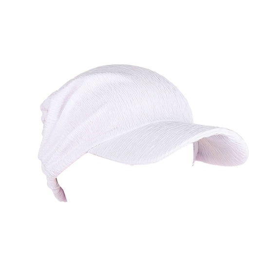 LEKODE Women Crinkle Texture Chemo Hat with Visor Brim, Stretchy Soft Breathable Head Cover for Hair Loss Cancer Patients, Fashion Beanie Cap for Indoor & Outdoor Use White One Size