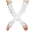 thumbnail image 1 of LEKODE Women Fingerless Satin Long Gloves, Elbow Length with Floral Lace Cuff & Finger Loop, Stretchy Formal Bridal Opera Party Accessories White One Size, 1 of 5