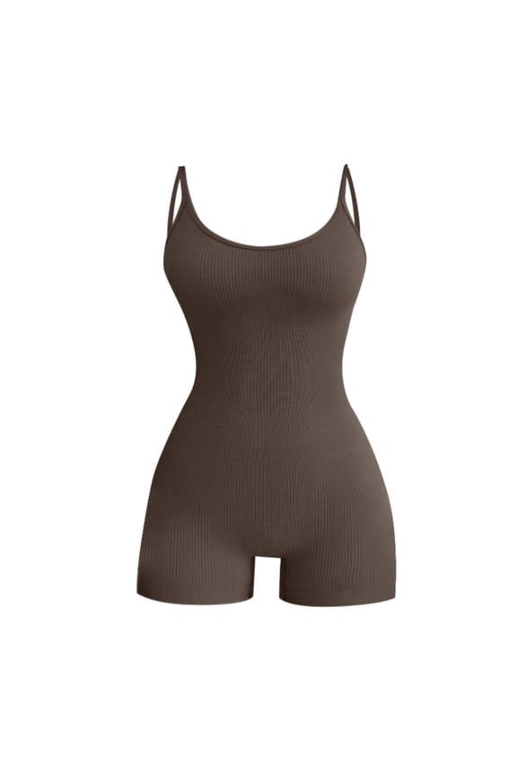 Women Jumpers and Rompers Workout Jumpsuits for Women Short Romper Athletic Romper Stretchy Soft Romper Tummy Control Compression Shirt Yoga Outfits for Women Summer Outfits Coffee L