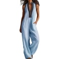 thumbnail image 1 of LEKODE Women Jumpsuits Linen Cotton Jumpsuits Wide Leg Jumpsuit Button Down Jumpsuits with Pockets Cotton Jumpsuits for Women Summer Outfits Rompers Vacation Outfits for Women 2026 Blue XXL, 1 of 6