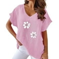 thumbnail image 1 of LEKODE Women Linen Tops Loose Dressy Casual Tops Cute Loose Fit Basic Tees Loose Fit Tunic Plain Workout Tops Batwing Tops for Women Tshirts for Women D Pink XL, 1 of 4