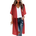 thumbnail image 1 of LEKODE Women Maxi Long Beach Cover Up Solid Chiffon Fabric Open Front Short Sleeve Kimono Relaxed Fit Everyday Summer Swim Outer Top Red 3XL, 1 of 5