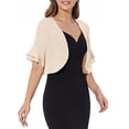thumbnail image 1 of LEKODE Women Open Front Double Layer Ruffle Short Sleeve Thin Chiffon Cropped Bolero Shrug Lightweight Formal Wedding Evening Daily Dress Layering Outer Cover Up Topper Beige L, 1 of 7
