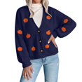 thumbnail image 1 of LEKODE Women Relaxed Fit Embroidered Knit Cardigan V Neck Button Down Long Sleeve Everyday Fall Outer Layer Top Dark Blue XL, 1 of 4
