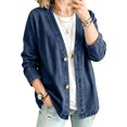 thumbnail image 1 of LEKODE Women Relaxed Fit Long Sleeve Button Front Layering Coat Lightweight All Season Daily Outfit Navy 3XL, 1 of 9
