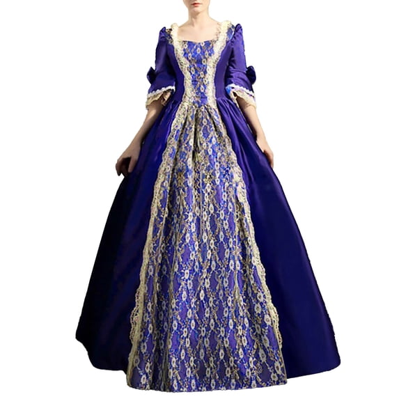 LEKODE Women Renaissance Gown Medieval Dress for Women Victorian Dress Renaissance Dress 90s Outfits for Women Formal Dresses Long Sleeve Dress Purple Xl