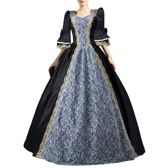 LEKODE Women Renaissance Gown Medieval Dress for Women Victorian Dress Formal Dress Plus Size Cocktail Dress Lace Dress Renaissance Dress Black L