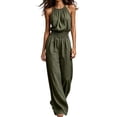 thumbnail image 1 of LEKODE Women Rompers and Jumpsuits Cotton Linen Jumpsuits for Women Summer Halter Jumpsuits for Women Loose Overalls Sleeveless Boho Jumpsuit Ruched Romper Casual Outfits for Women Blackish Green L, 1 of 8