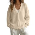 thumbnail image 1 of LEKODE Women Solid Cotton Mesh Hollow Knit V Neck Button Down Long Sleeve Ribbed Cuffs Relaxed Fit Casual Summer Layering Knit Cardigan Outerwear Beige L, 1 of 4
