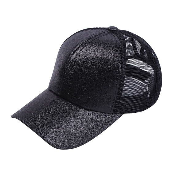LEKODE Women Sparkle Glitter Mesh Trucker Cap, Bling Shiny Plain Baseball Hat, Adjustable Snapback Breathable Sun Hat for Summer Beach Party Daily Outdoor Use Black One Size
