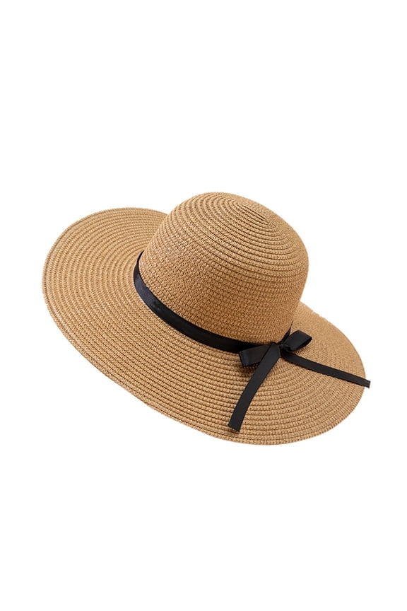 Women Straw Hat with Chin Strap Wide Brim Summer Beach Hat Sun Hats Foldable Packable Travel Bucket Hat Beige One Size