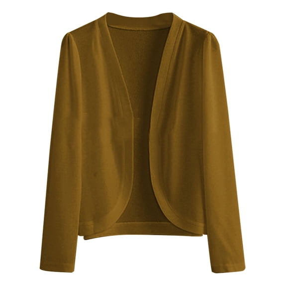 LEKODE Women V Neck Long Sleeve Open Front Solid Smooth Knit Cropped Curved Hem Bolero Shrug Lightweight Formal Wedding Evening Daily Dress Layering Outer Cover Up Topper Khaki XL