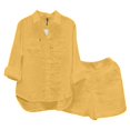 thumbnail image 1 of LEKODE Women's 2 Piece Linen Short Sets Summer Casual Button Down Shirt Matching Shorts Lounge Beach Outfits with Pockets Yellow S, 1 of 3