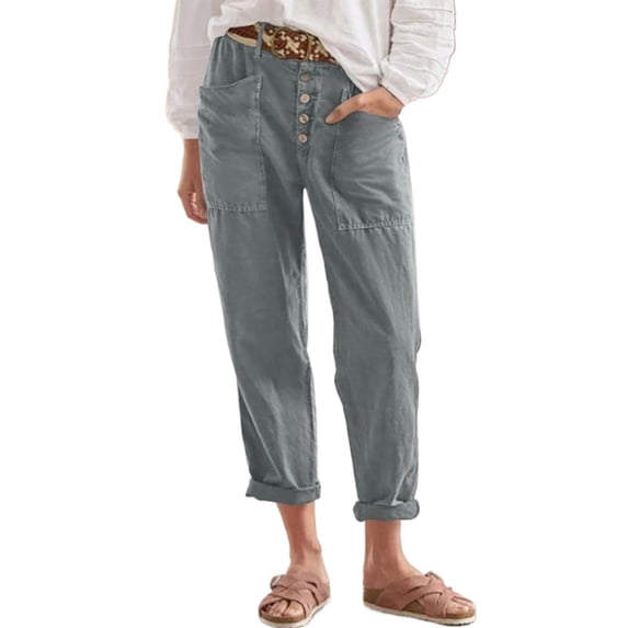 LEKODE Women's Cargo Work Pants Straight Leg Casual Utility Pocket Trousers Gray L