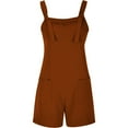 thumbnail image 1 of LEKODE Women's Cotton Linen Short Overalls Plus Size Linen Jumpsuits for Women Casual Summer Bib Shortalls Overalls for Women Overalls for Women Overalls for Women with Pockets Brown XL, 1 of 7