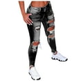 thumbnail image 1 of LEKODE Women’s Distressed Skinny Jeans Ripped Destroyed Destructed Stretch Frayed Hem Casual Denim Pants Black L, 1 of 4