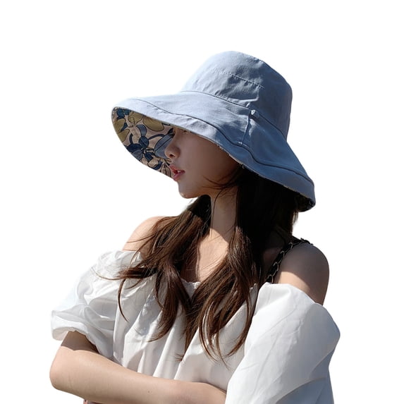 LEKODE Women's Foldable Floppy Sun Hats Reversible Vacation Beach Cap Summer Wide Brim Travel Fishing Bucket Hat Blue One Size